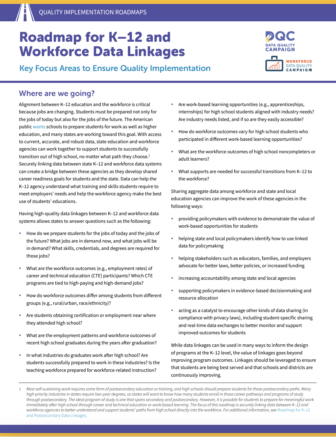 Roadmap for K-12 and Workforce Data Linkages - Advance CTE