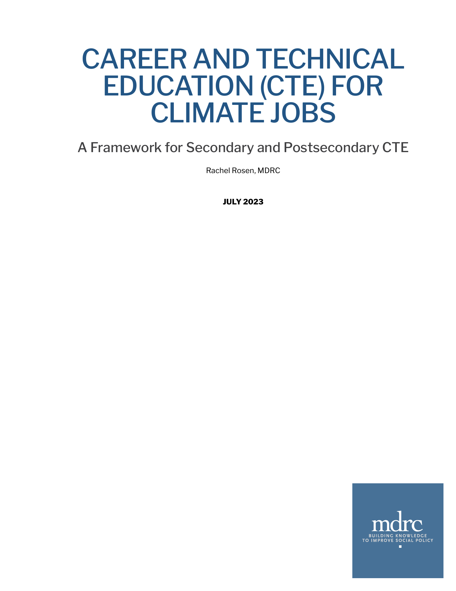 Career And Technical Education (CTE) For Climate Jobs: A Framework For ...