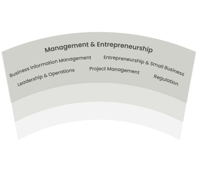 Management & Entrepreneurship: Business Information Management, Entrepreneurship & Small Business, Leadership & Operations, Project Management, Regulation