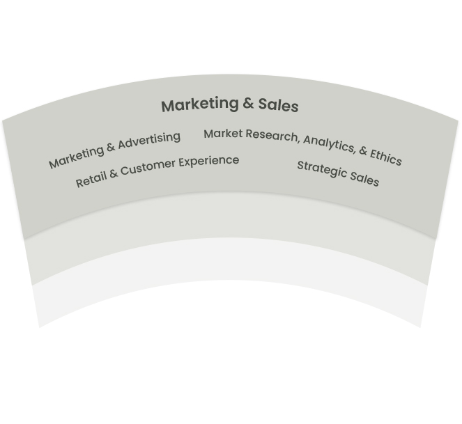 Marketing & Sales: Market Research, Analytics, & Ethics, Marketing & Advertising, Retail & Customer Experience, Strategic Sales