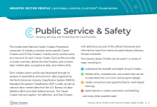 An image of the publication with a blue banner at the top with the words Public Service & Safety and a blue Career Clusters logo.
