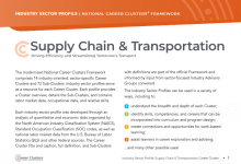 An image of the publication with an orange banner at the top with the word Supply Chain & Transportation and an orange Career Clusters logo.