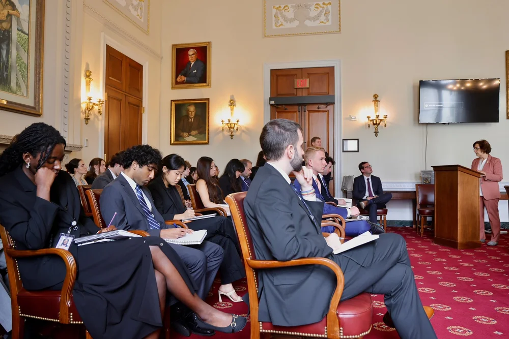 Congressional staffers and guests listening intently during the briefing.