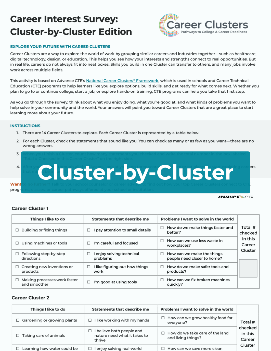 cluster-by-cluster career interest survey